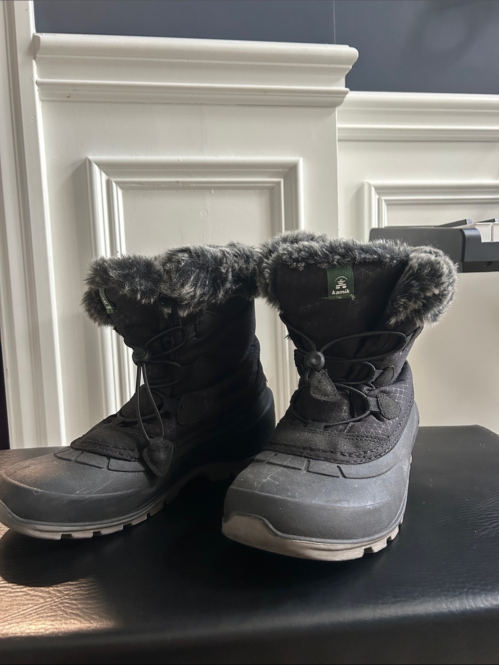 Kamik Black Faux-Fur Winter Lace-Top Rain Boots